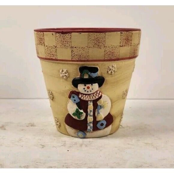 Christmas Ceramic‎ Snowman Planter Flower Pot (9C1) - Picture 1 of 5
